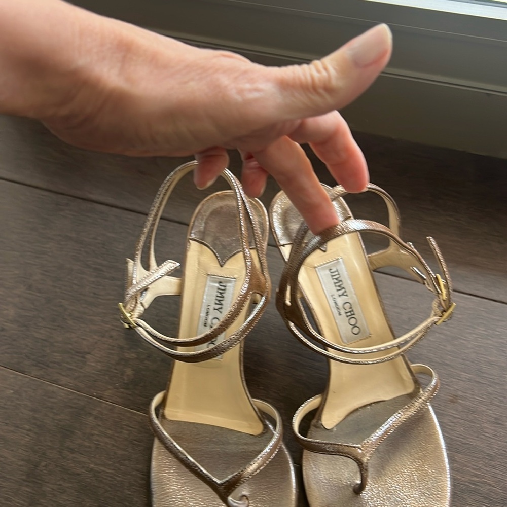 Jimmy Choo size 9 bronze/gold sandals with low heel